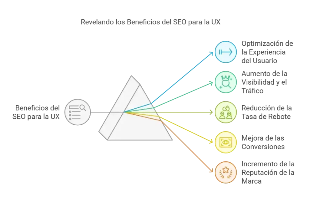 Diagrama mostrando los beneficios del posicionamiento web o SEO en la experiencia del usuario