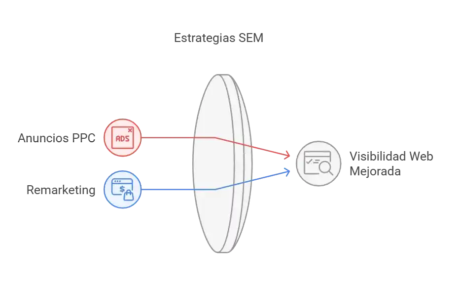Diagrama de estrategias SEM con PPC y Remarketing