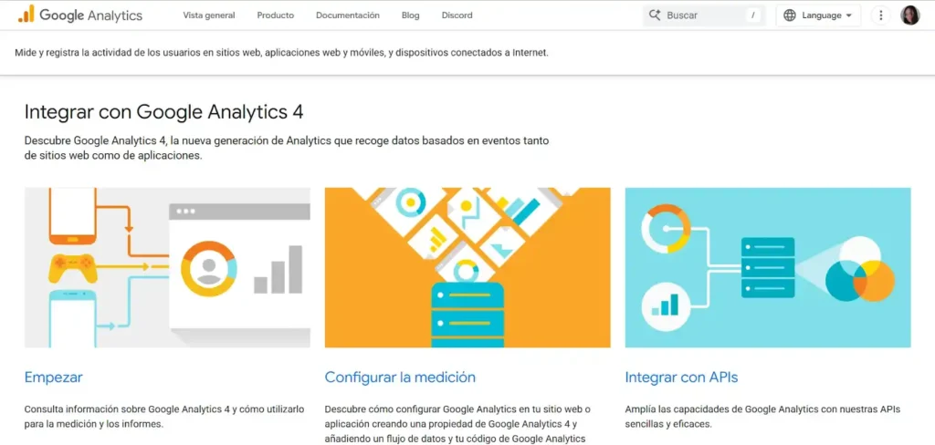 Captura de pantalla de la página de integración de Google Analytics 4. Mejores herramientas de auditoría SEO - Agencia SEO México