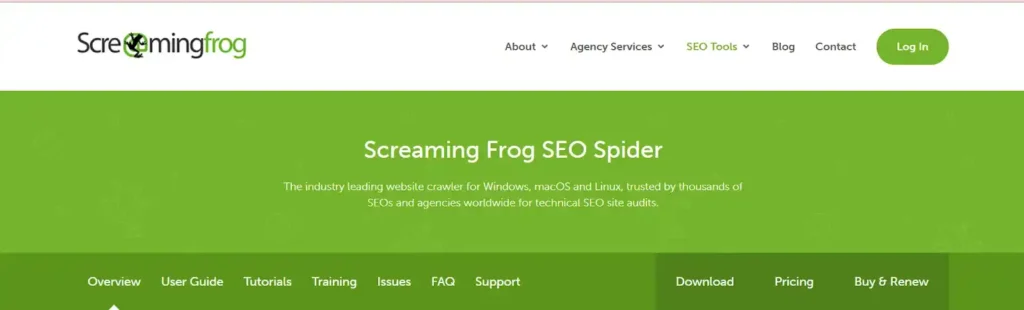 Página de inicio de Screaming Frog SEO Spider. Mejores herramientas de auditoría SEO - Agencia SEO México