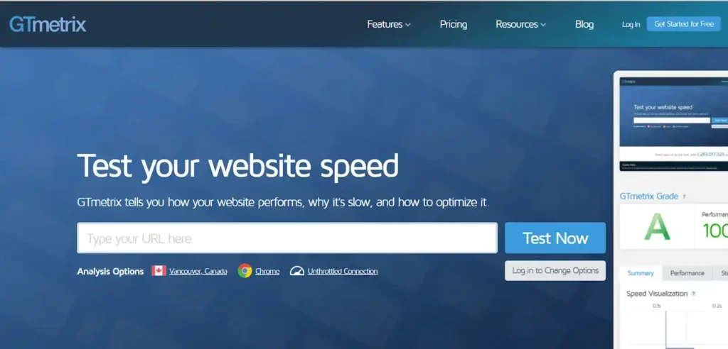 Captura de pantalla de la herramienta GTmetrix. Mejores herramientas de auditoría SEO - Agencia SEO México