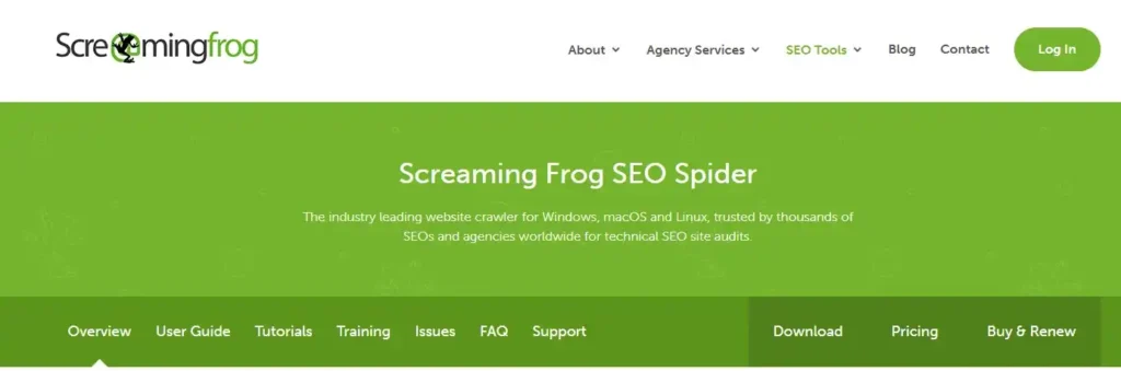 Página web de Screaming Frog