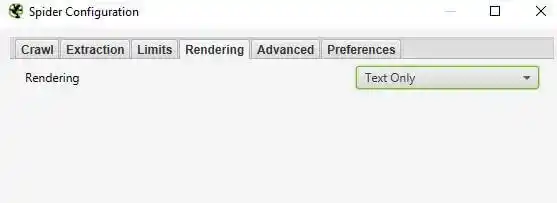 La imagen muestra la ventana de configuración de Spider en Screaming Frog, específicamente la sección de "Rendering" ¿Cómo usar Screaming Frog? Aprende a auditar: Agencia SEO MX