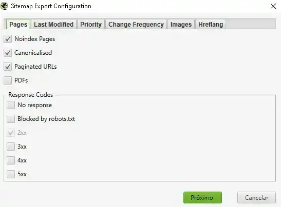 La imagen muestra la ventana de configuración para exportar un sitemap en Screaming Frog. ¿Cómo usar Screaming Frog? Aprende a auditar: Agencia SEO MX