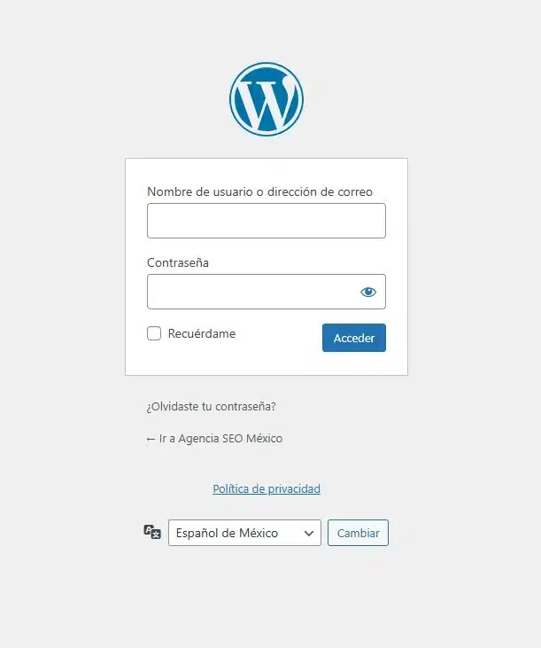 paso 1 sobre como modificar el contenido de una página web: panel de inicio de session en wordpress