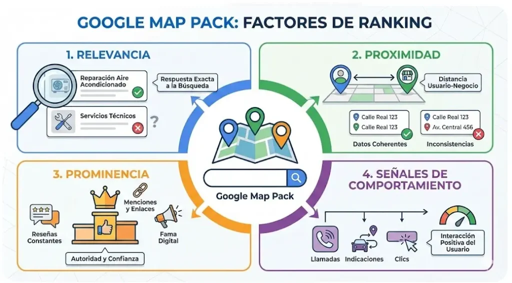 Factores de Google que impactan el posicionamiento en el map pack
