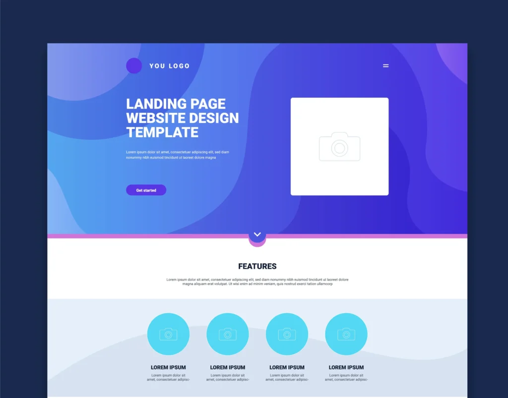Plantilla de diseño de sitio web de página de aterrizaje en color con enlaces de elementos planos ilustración de vector de estilo minimalista