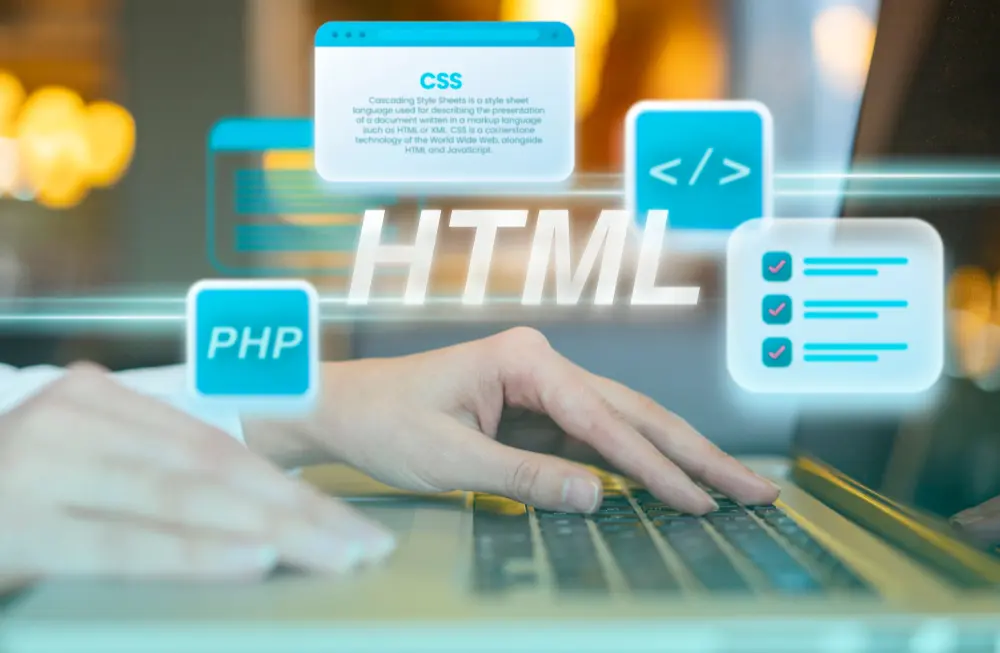 Estructura de html en desarrollo web con código en computadora