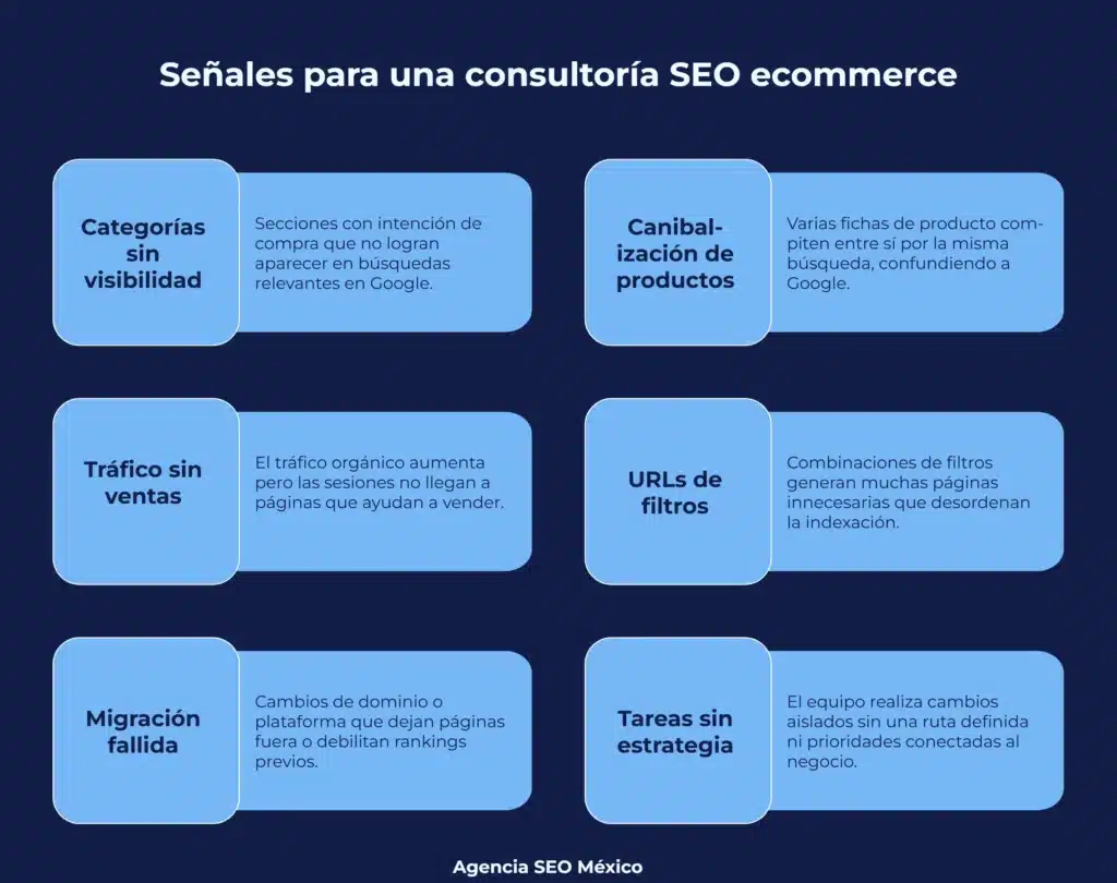 Consultoría seo ecommerce para detectar señales, analizar prioridades y optimizar la visibilidad de una tienda online